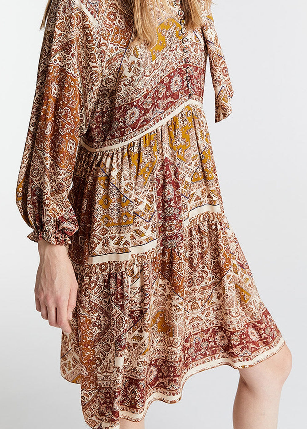 Robe ceinturée et évasée - Multicolore