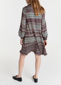 Flared dress with a belt - Plum