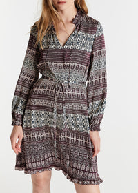 Flared dress with a belt - Plum
