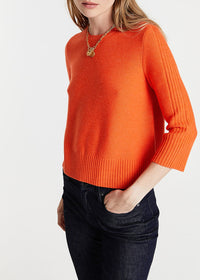 Pull col rond manches 3/4 en laine - Orange Vif