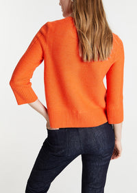 Pull col rond manches 3/4 en laine - Orange Vif