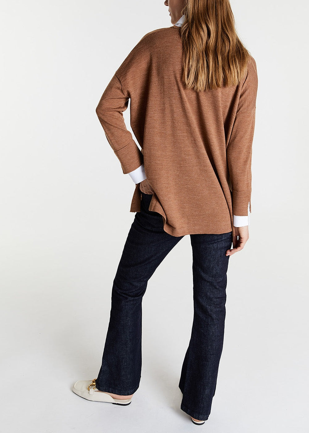 Pull à détails chemise en laine - Camel