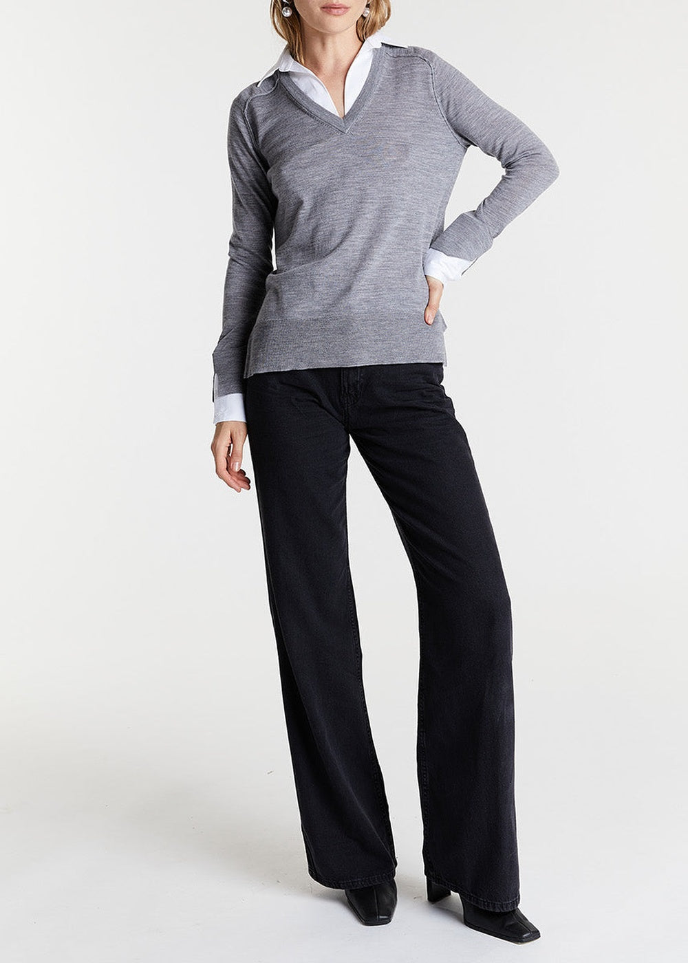 Wool jumper with shirt-style detailing - Grey