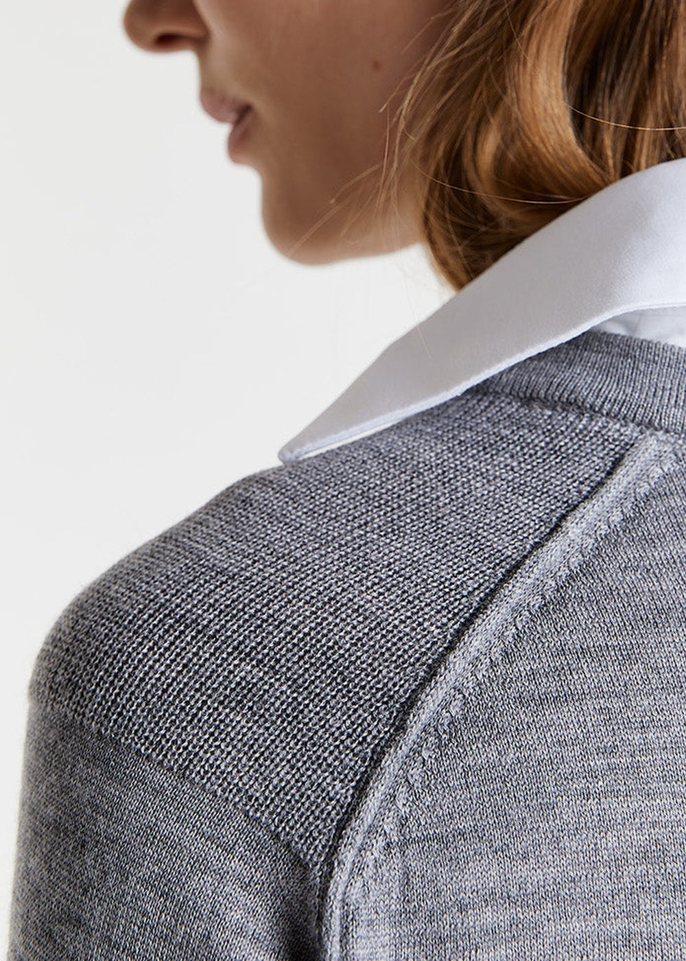 Wool jumper with shirt-style detailing - Grey