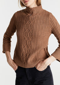Pull col montant mailles torsadées en laine - Camel