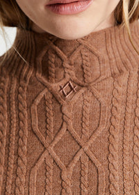 Pull col montant mailles torsadées en laine - Camel