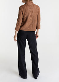 Pull col montant mailles torsadées en laine - Camel