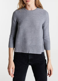 Pull col rond manches 3/4 en laine - Gris