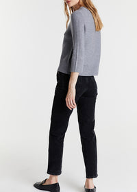 Pull col rond manches 3/4 en laine - Gris