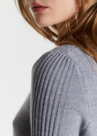 Pull col rond manches 3/4 en laine - Gris