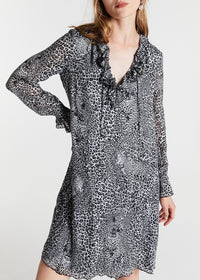 Ruffled dress with animal print - Khaki
