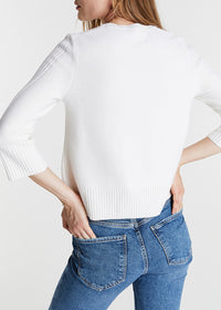 Wool jumper with a round neck and 3/4-length sleeves - Off-white