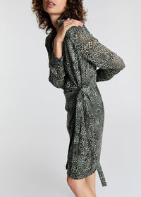 Robe cache-cœur à motif animalier - Noir