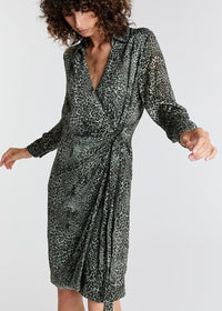 Robe cache-cœur à motif animalier - Noir