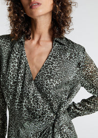 Robe cache-cœur à motif animalier - Noir