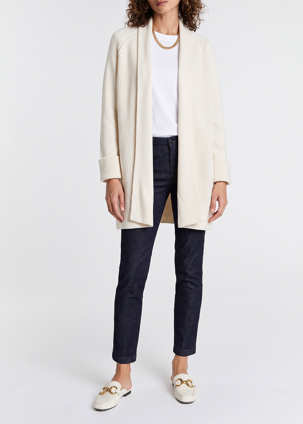 Long ribbed wool and cashmere cardigan - Off-white