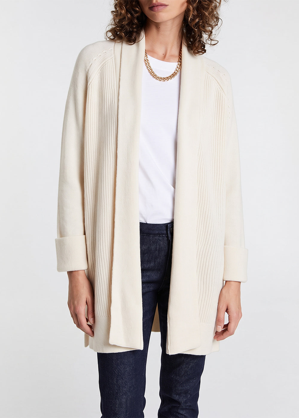 Long ribbed wool and cashmere cardigan - Off-white