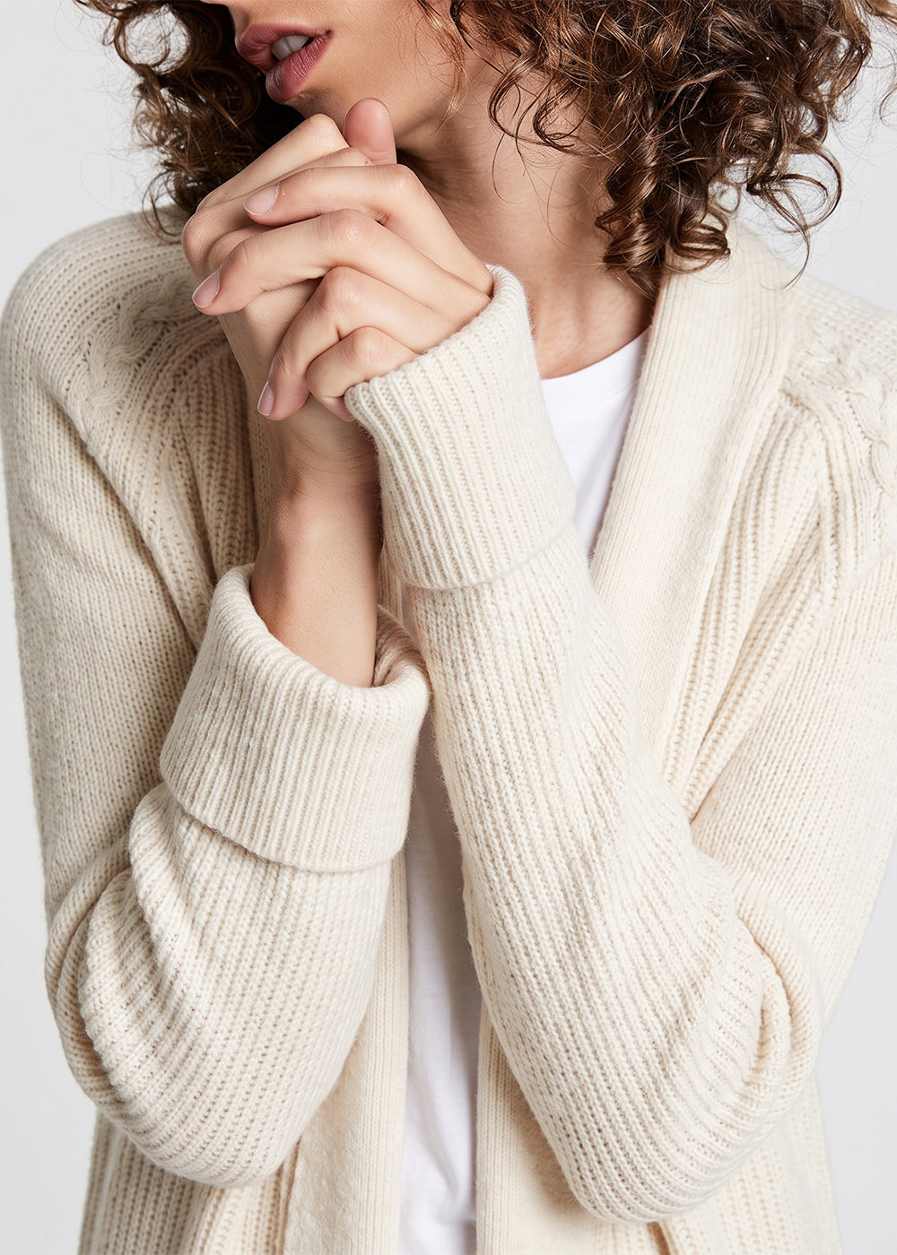 Long ribbed wool and cashmere cardigan - Off-white