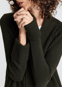 Cardigan long côtelé en laine & cachemire - Blanc Cassé