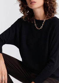 Pull ample col bateau en laine - Noir