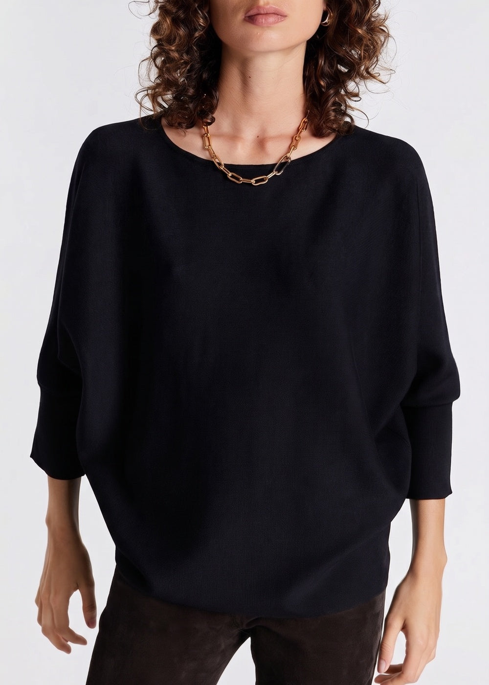 Pull ample col bateau en laine - Noir
