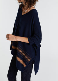 Pull poncho à motif géométrique en cachemire - Marine