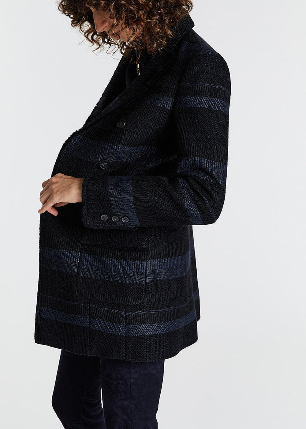 Veste mi-longue texturée - Noir