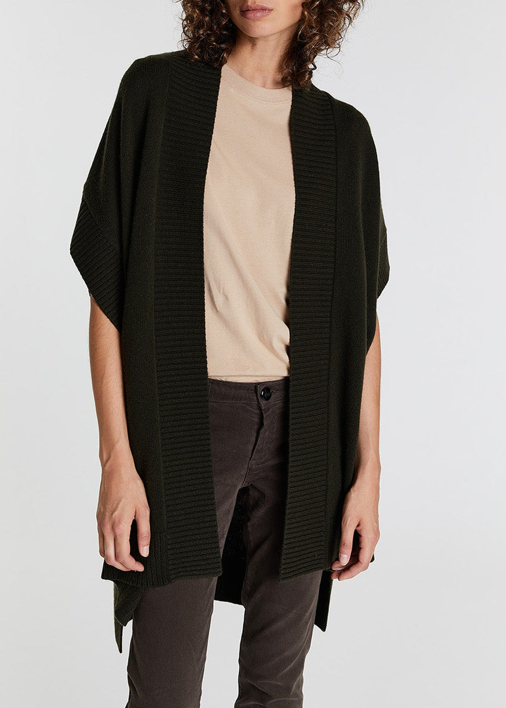 Cardigan long sans manches en laine & cachemire - Noir