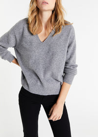 Pull col V en cachemire - Gris