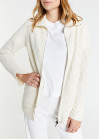 Gilet côtelé et zippé en cachemire - Blanc Cassé