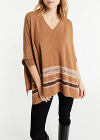 Pull poncho à motif géométrique en cachemire - Camel
