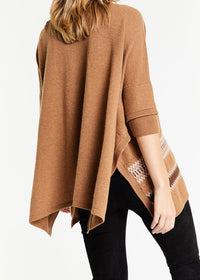 Pull poncho à motif géométrique en cachemire - Camel