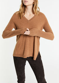 Pull col V en cachemire - Camel