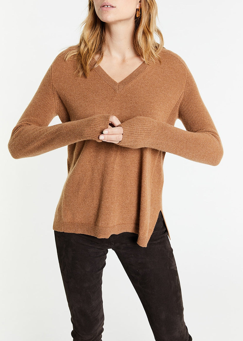 Pull col V en cachemire - Camel