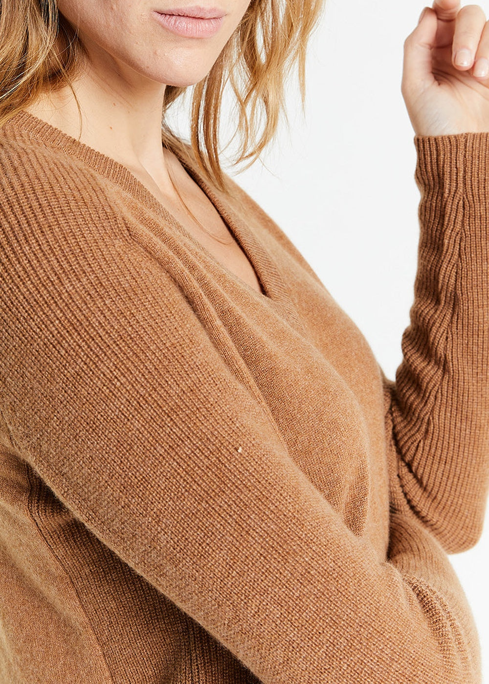 Pull col V en cachemire - Camel