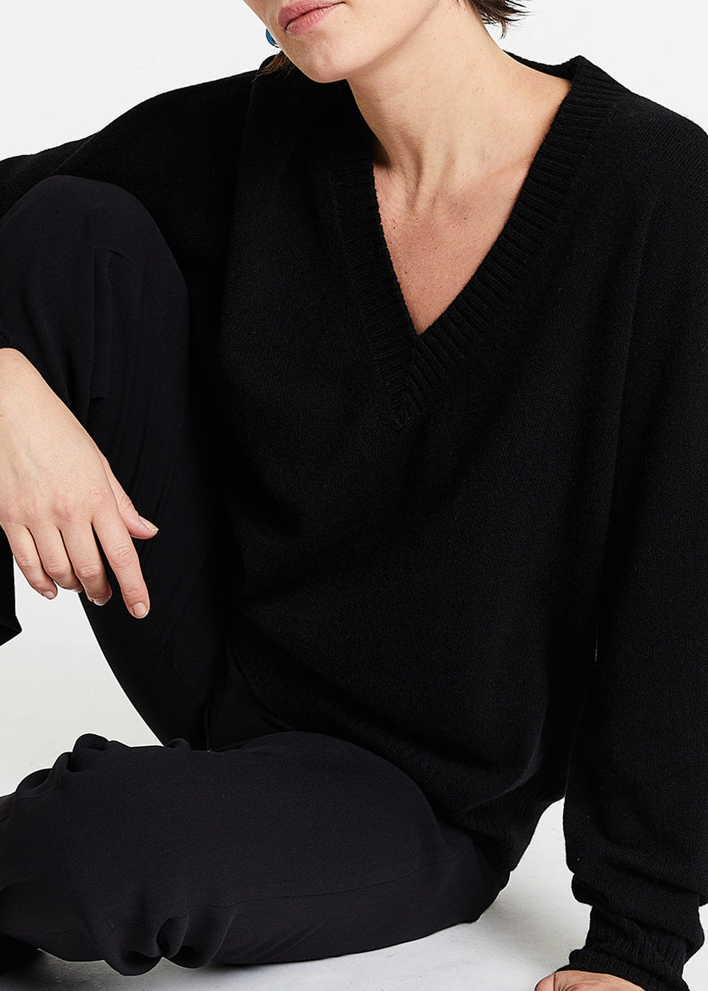 Pull col V en cachemire - Noir