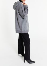 Veste longue à capuche en laine - Prune