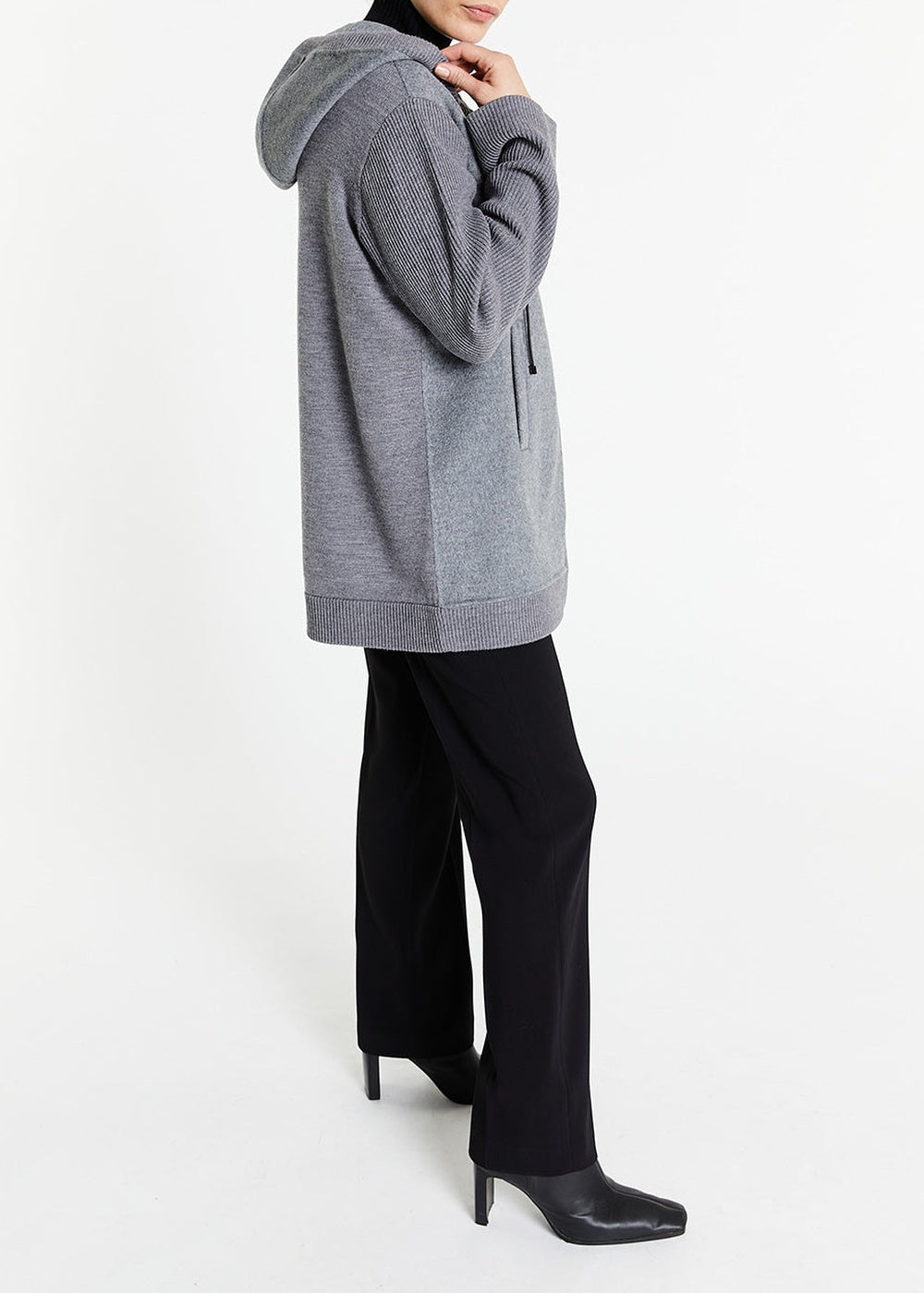 Veste longue à capuche en laine - Prune