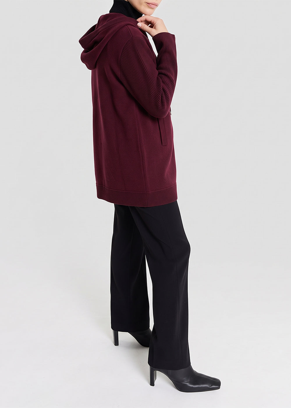 Long wool hooded jacket - Plum