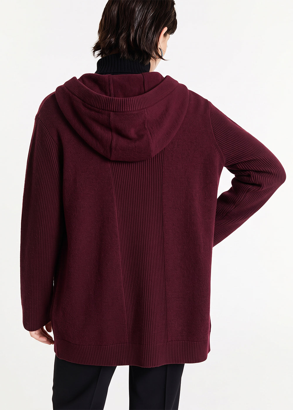 Long wool hooded jacket - Plum