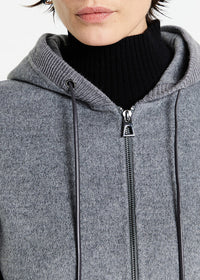 Veste longue à capuche en laine - Prune