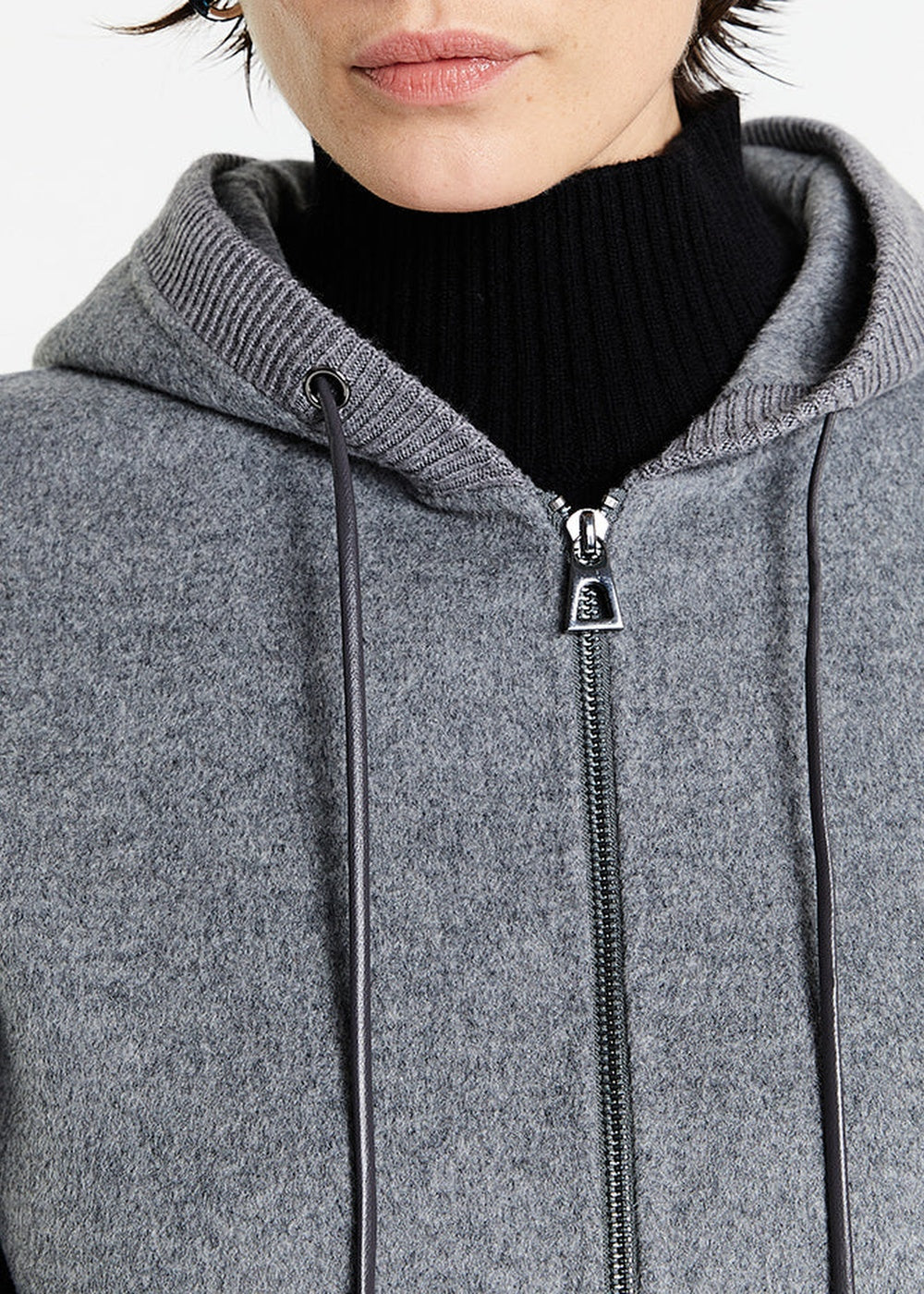 Veste longue à capuche en laine - Prune
