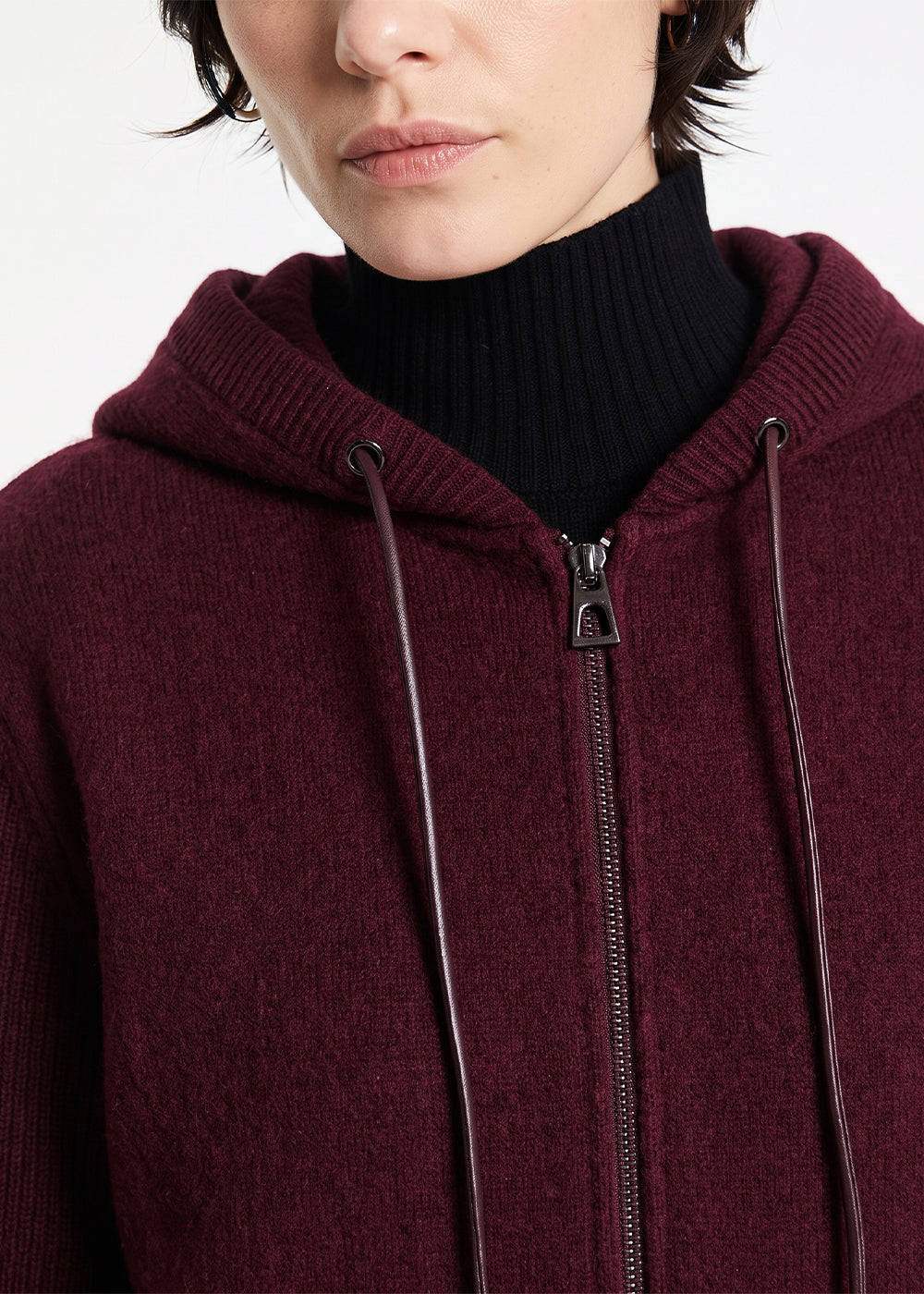 Long wool hooded jacket - Plum