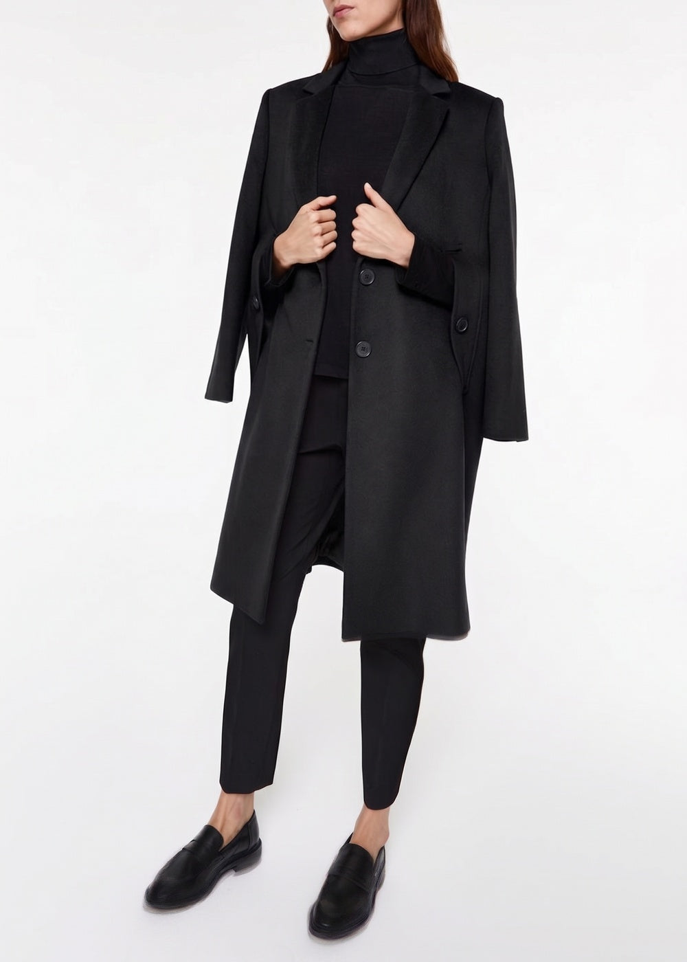 Long straight-cut wool coat - Black
