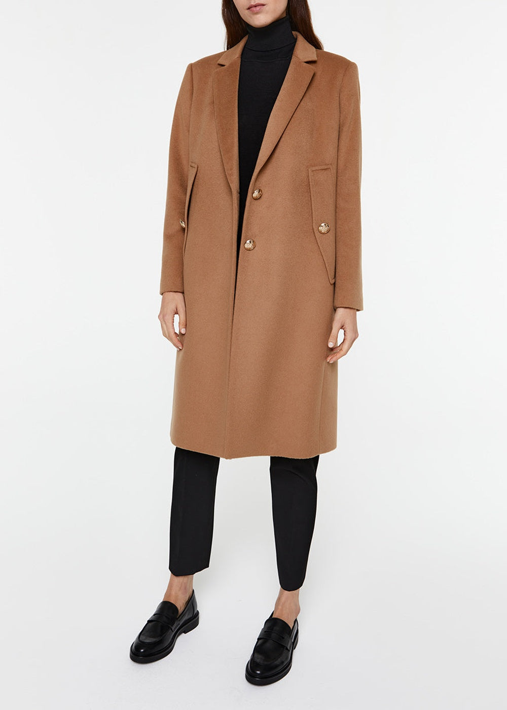 Manteau droit long en laine - Noir