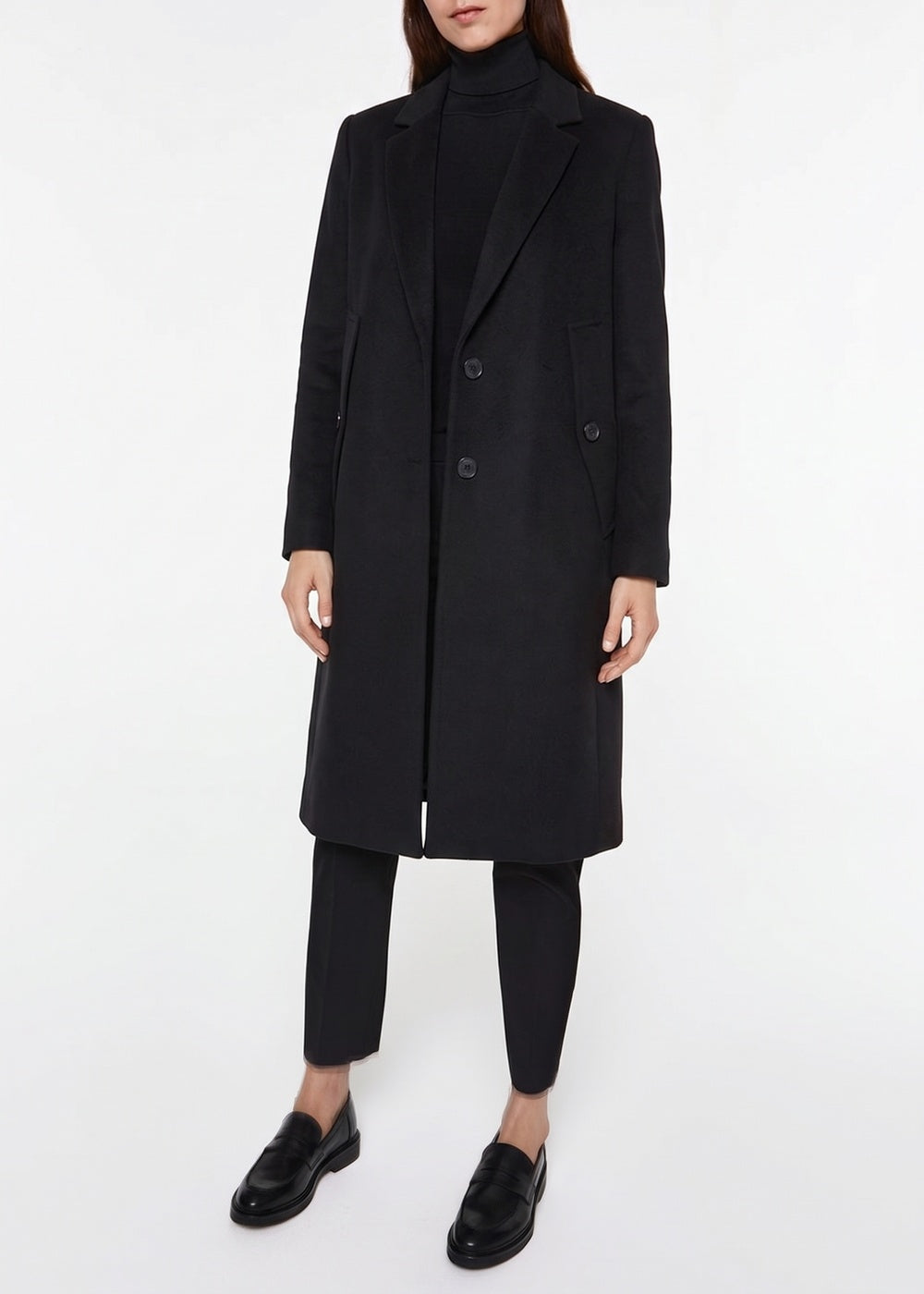 Long straight-cut wool coat - Black