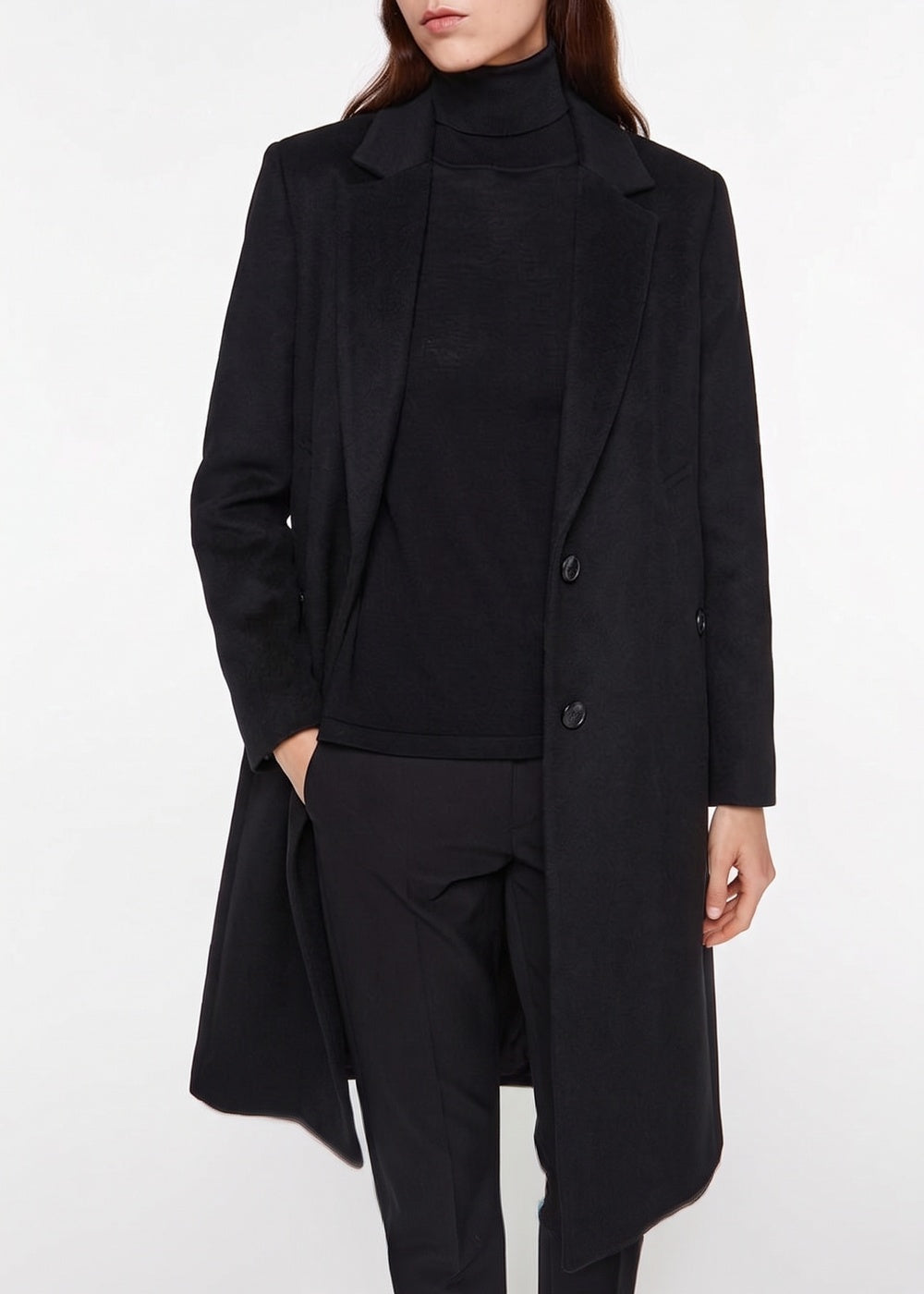 Long straight-cut wool coat - Black