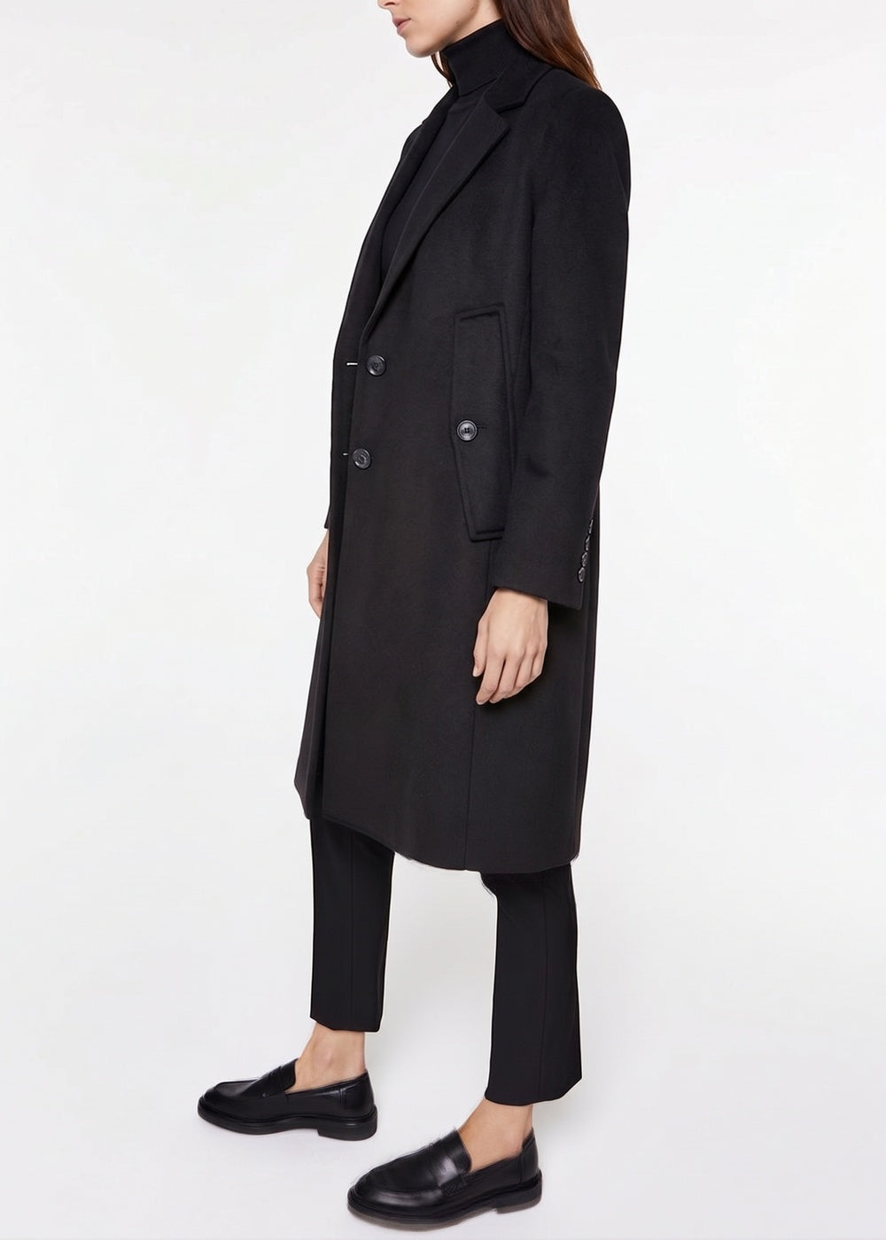 Long straight-cut wool coat - Black