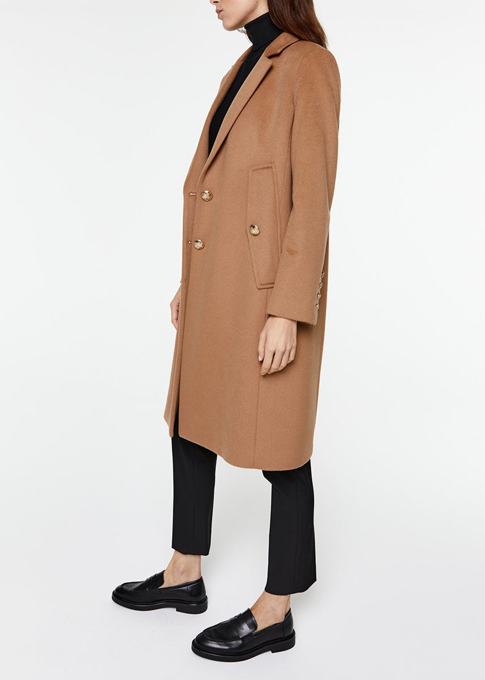 Manteau droit long en laine - Noir