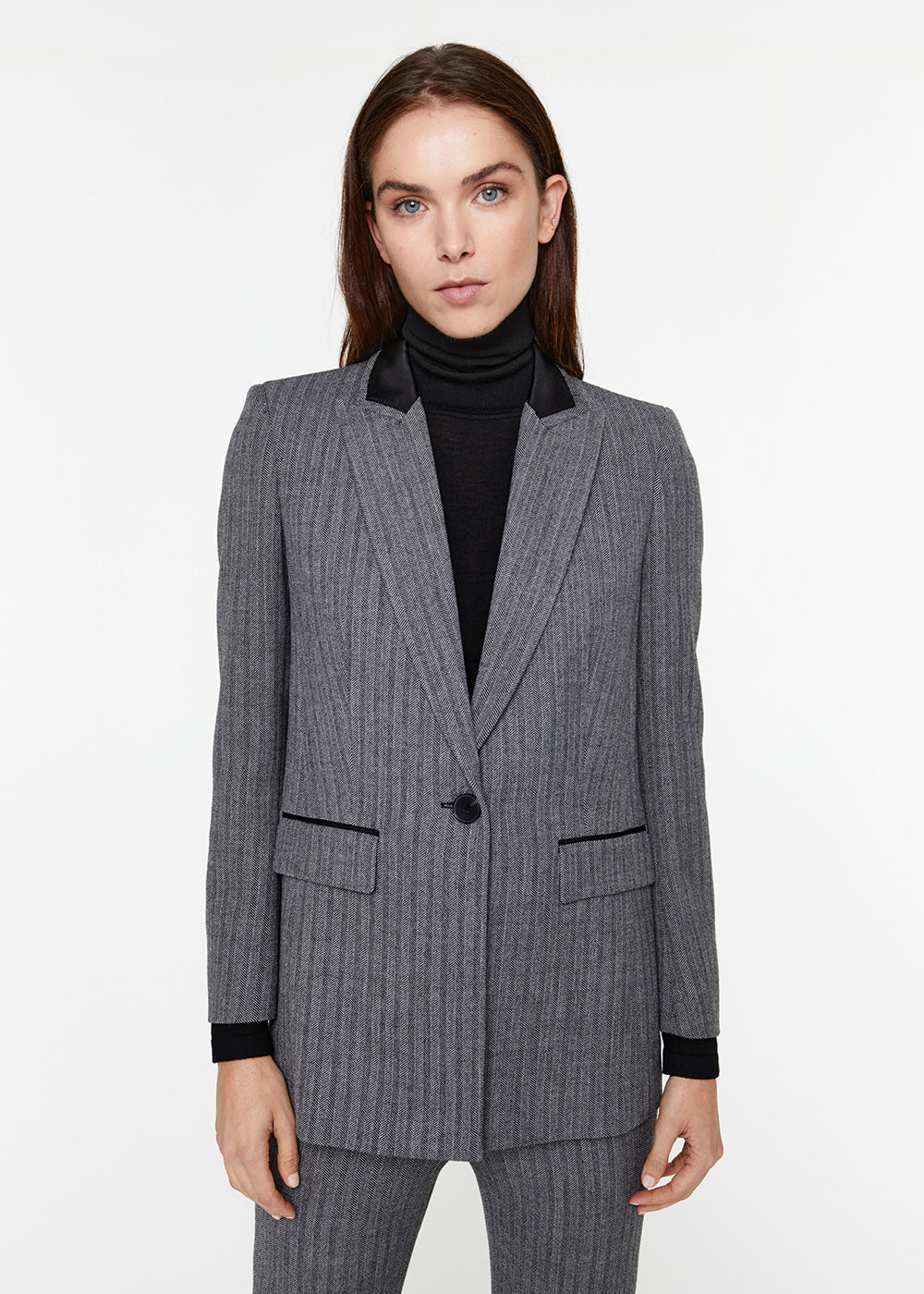 Veste longue 2bts col tailleur - Gris Moyen